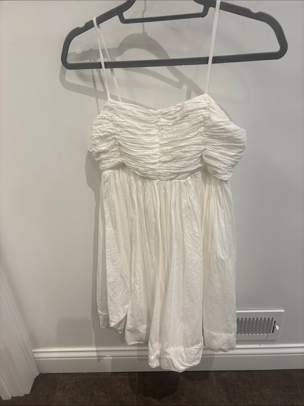 White Ruched Anthropologie Spaghetti Strap Casual Dress